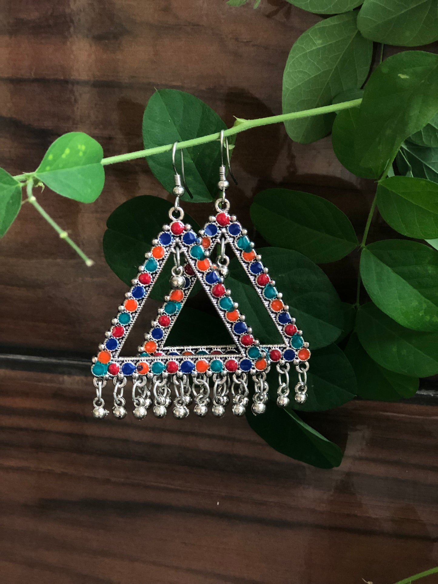 Tribal Tinkle Triangle Oxidised Earrings