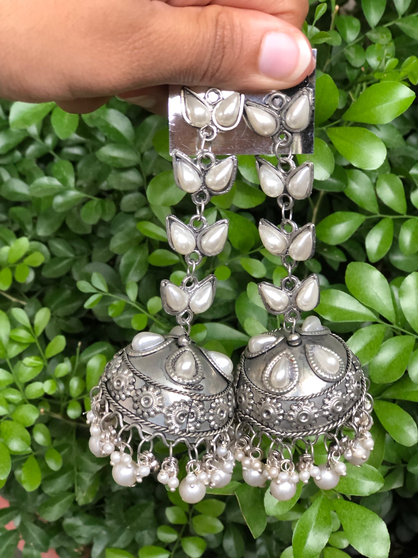 Pearl Rain oxidised Jhumka