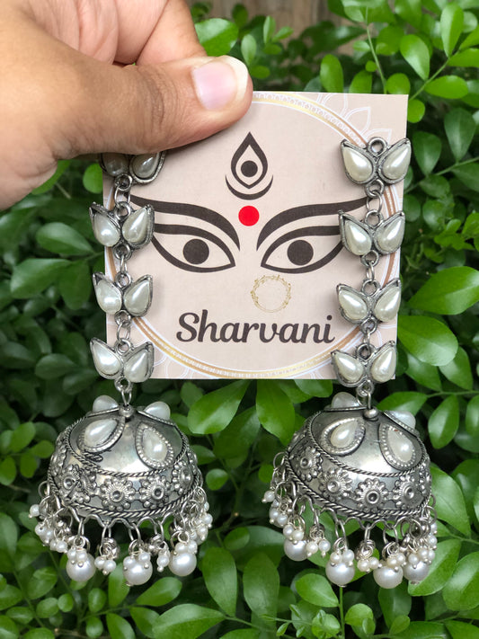 Pearl Rain oxidised Jhumka