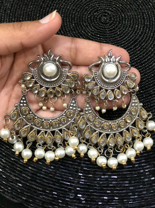 Pearl Sway Dangles-Oxidised Earrings