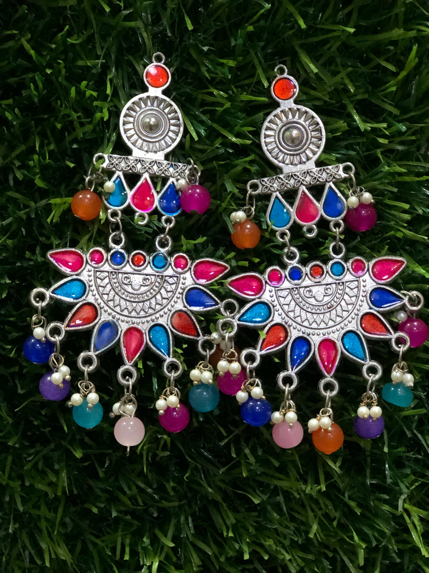 Color bomb Oxidised Dangle Earrings