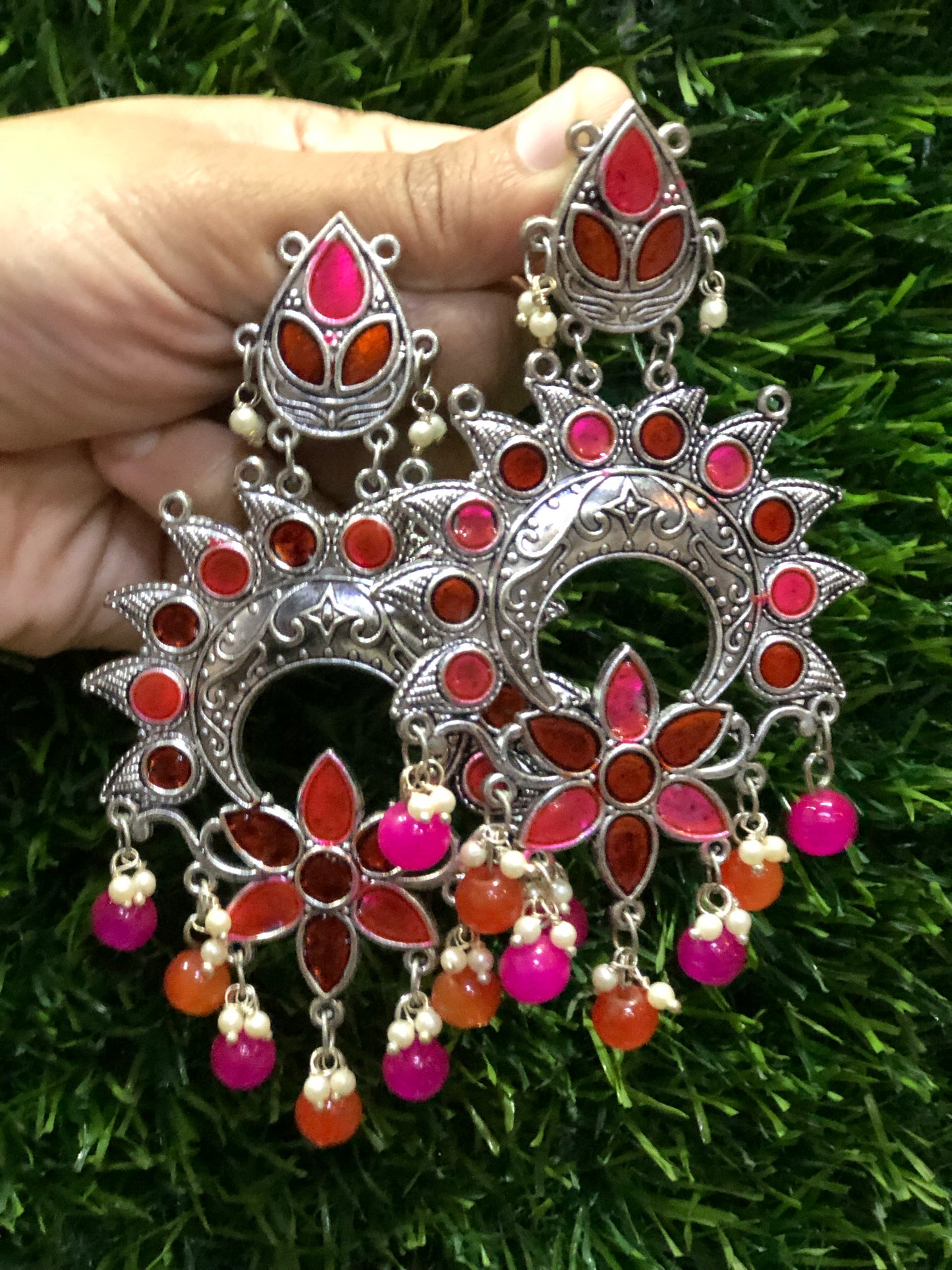 Cherry Taal Dangles-Oxidised Earrings
