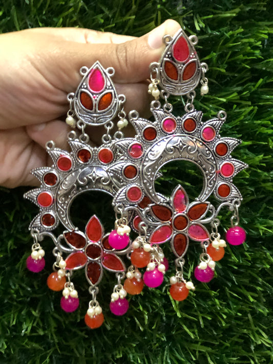 Cherry Taal Dangles-Oxidised Earrings