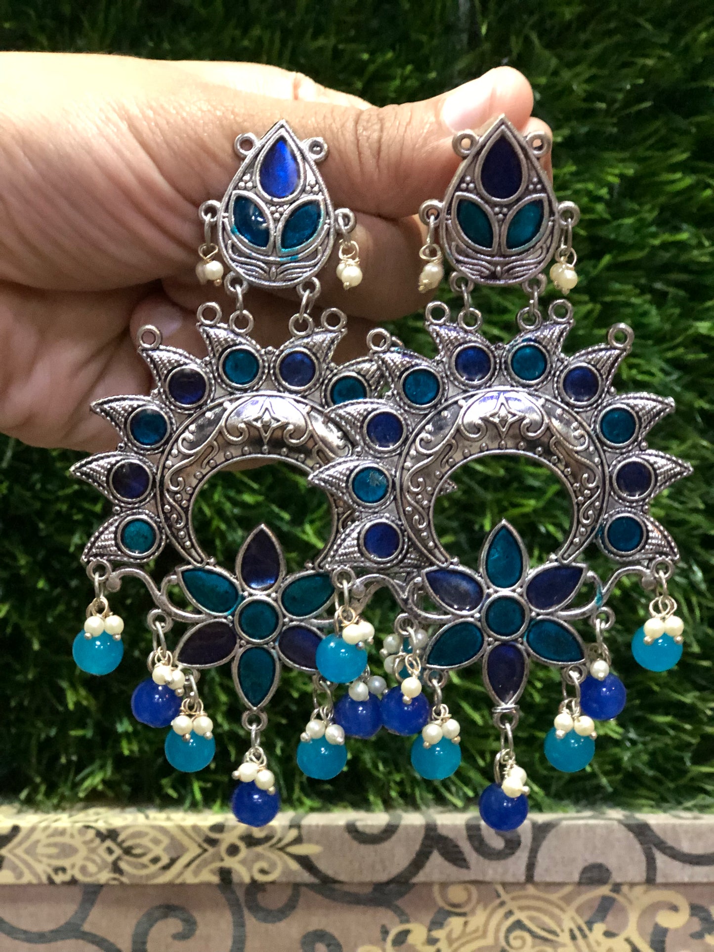 Boho Bloom Dangles- Oxidised Earrings