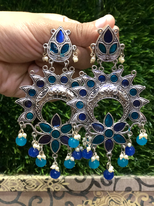 Boho Bloom Dangles- Oxidised Earrings