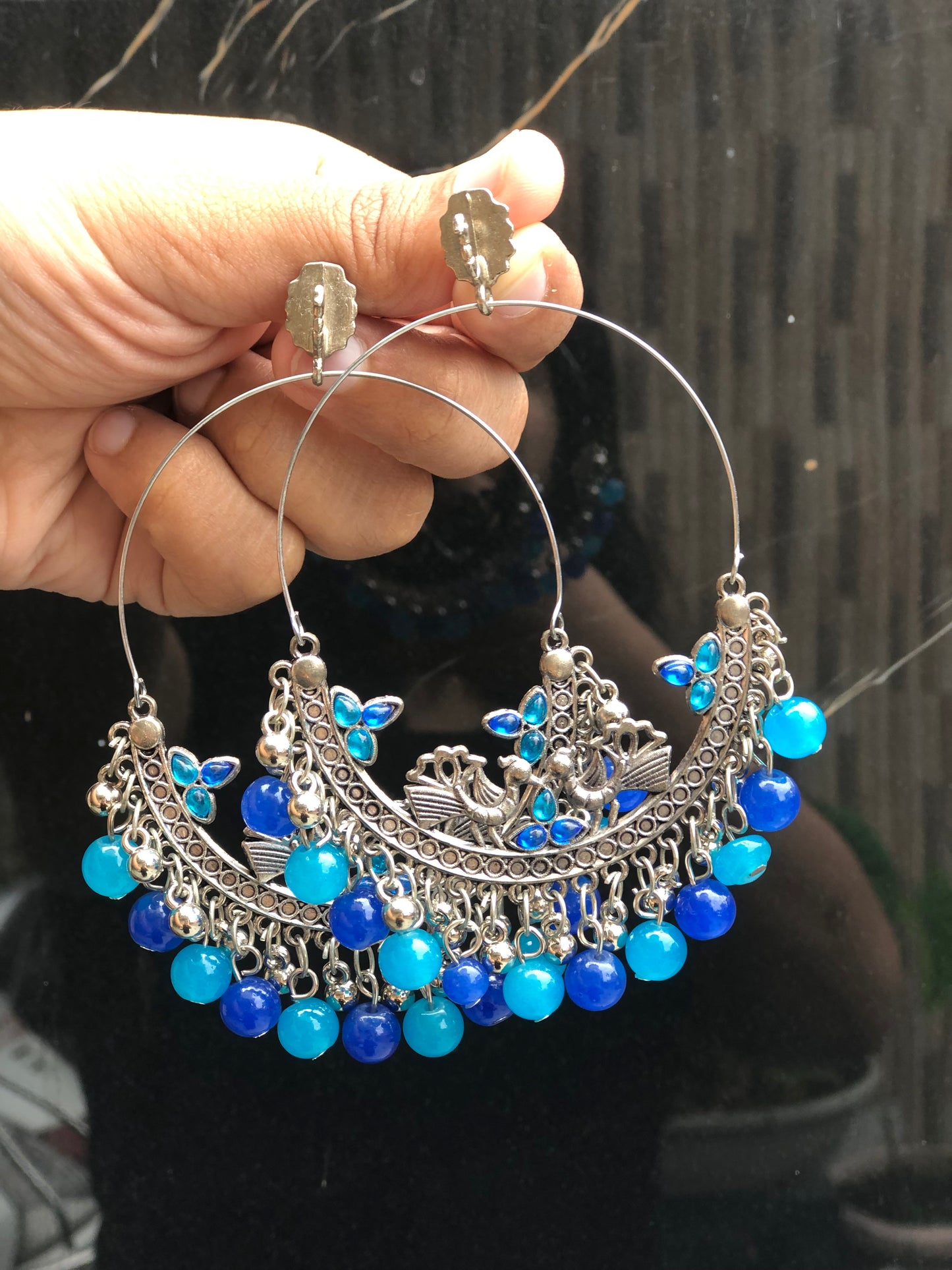 Blue Charm Oxidised Chandbali