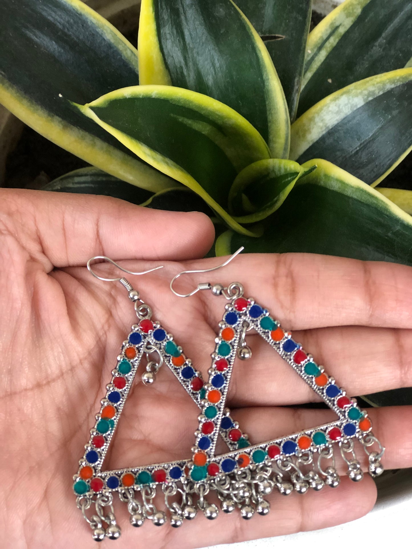 Tribal Tinkle Triangle  Oxidised Earrings